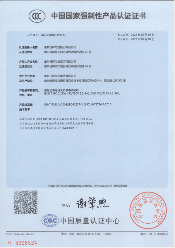 1KV adopting international standard product mark certificate